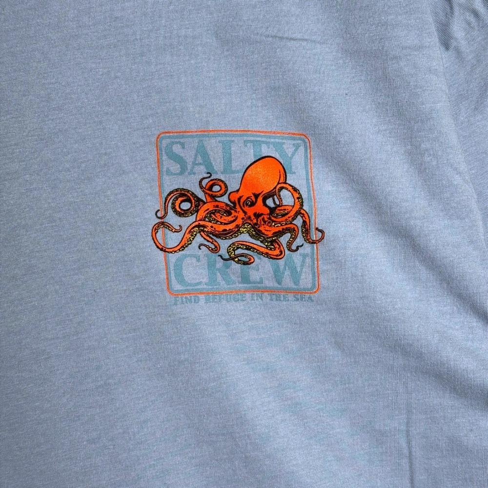 Salty Crew Mens Large Light Blue Octopus Graphic Classic Tee Fishing T-Shirt - Picture 4 of 7
